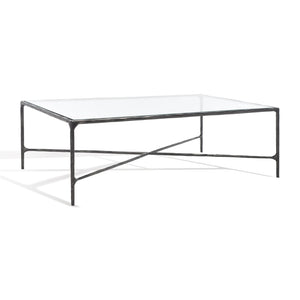 Safavieh JESSA Rectangle Metal Coffee Table – Elegant Forged Frame with Glass Top for Modern Living Spaces Black SFV9500E