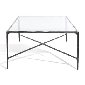 Safavieh JESSA Rectangle Metal Coffee Table – Elegant Forged Frame with Glass Top for Modern Living Spaces Black SFV9500E