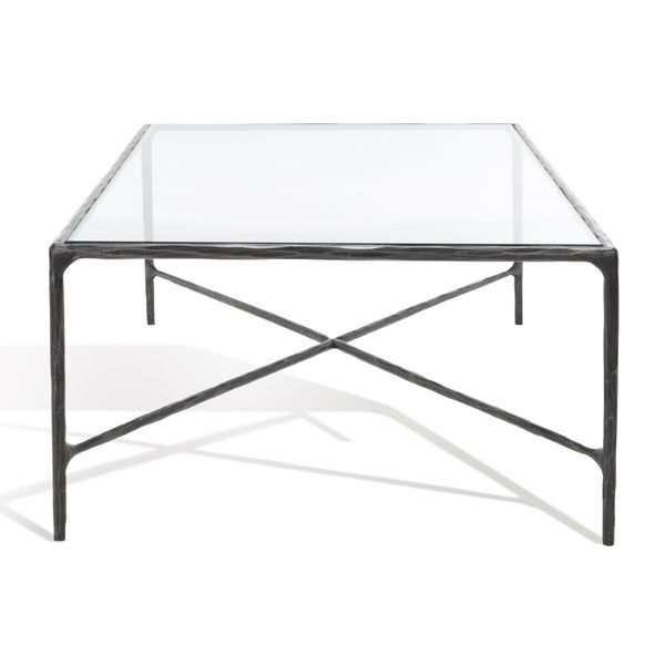 Safavieh JESSA Rectangle Metal Coffee Table – Elegant Forged Frame with Glass Top for Modern Living Spaces Black SFV9500E