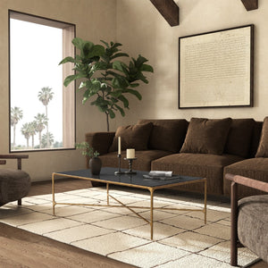 Safavieh JESSA Rectangle Coffee Table - Brass Frame & Black Marble Top for Modern Luxe Living Spaces SFV9500F