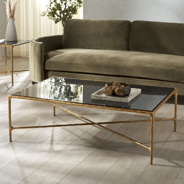 Safavieh JESSA Rectangle Coffee Table - Brass Frame & Black Marble Top for Modern Luxe Living Spaces SFV9500F