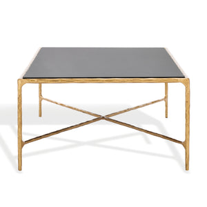 Safavieh Jessa Rectangle Coffee Table - Elegant Brass Frame & Sleek Black Marble Top For Chic Interiors Brass ,Black Forged Metal ,Black Marble ,Wood Sfv9500f