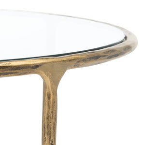 Safavieh JESSA Round Coffee Table – Elegant Metal Frame with Tempered Glass Top for Chic Living Spaces Brass SFV9501A