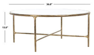 Safavieh JESSA Round Coffee Table – Elegant Metal Frame with Tempered Glass Top for Chic Living Spaces Brass SFV9501A