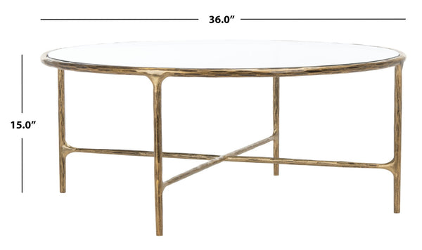 Safavieh JESSA Round Coffee Table – Elegant Metal Frame with Tempered Glass Top for Chic Living Spaces Brass SFV9501A