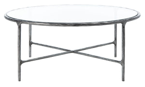Safavieh JESSA Round Coffee Table – Elegant Metal Frame with Tempered Glass Top for Chic Living Spaces Silver SFV9501B