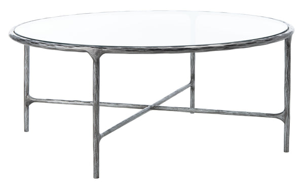 Safavieh JESSA Round Coffee Table – Elegant Metal Frame with Tempered Glass Top for Chic Living Spaces Silver SFV9501B