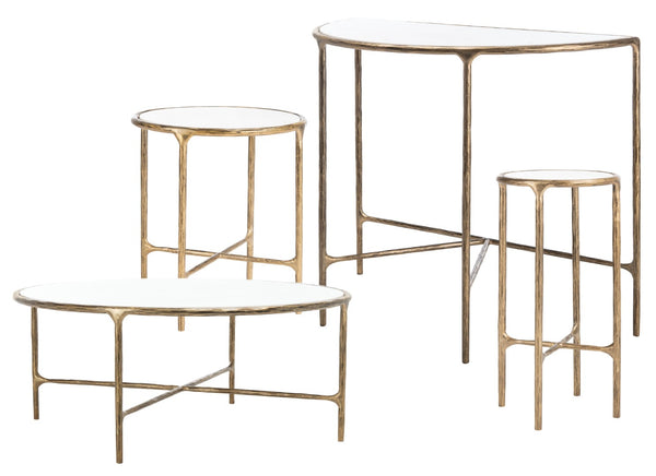Safavieh JESSA Forged Metal Round End Table - Elegant Brass & White Marble Accent for Modern Spaces SFV9505C