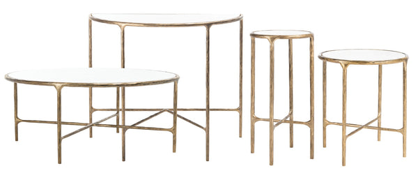 Safavieh JESSA Modern Forged Metal Console Table with Luxe Marble Top for Chic Entryway or Living Space White / Brass SFV9506C