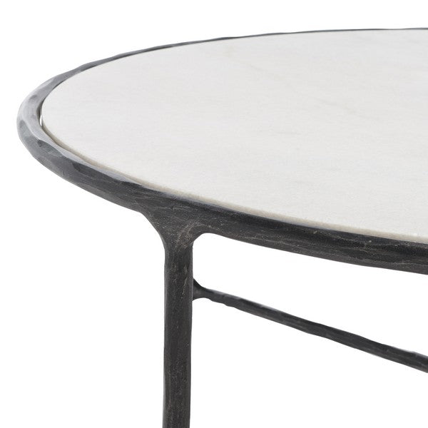 Safavieh Jessa Round Metal Coffee Table Black / White Forged Metal / White Marble / Mdf SFV9501D