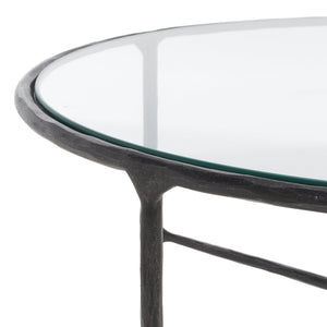 Safavieh JESSA Round Coffee Table – Elegant Metal Frame with Tempered Glass Top for Chic Living Spaces Black SFV9501E
