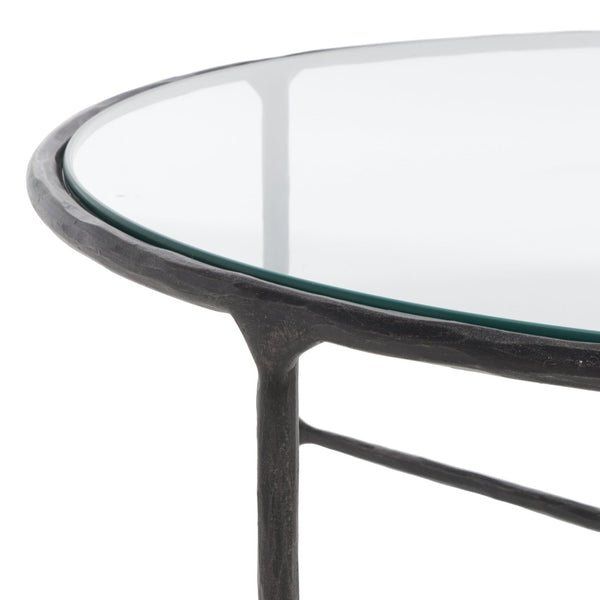 Safavieh JESSA Round Coffee Table – Elegant Metal Frame with Tempered Glass Top for Chic Living Spaces Black SFV9501E