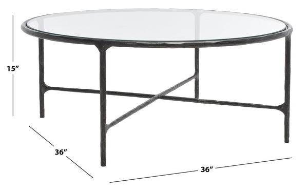 Safavieh JESSA Round Coffee Table – Elegant Metal Frame with Tempered Glass Top for Chic Living Spaces Black SFV9501E