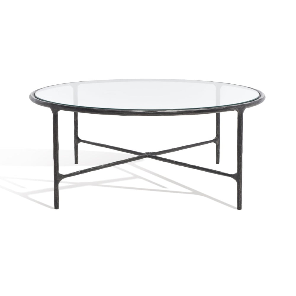 Safavieh JESSA Round Coffee Table – Elegant Metal Frame with Tempered Glass Top for Chic Living Spaces Black SFV9501E