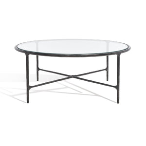 Safavieh JESSA Round Coffee Table – Elegant Metal Frame with Tempered Glass Top for Chic Living Spaces Black SFV9501E