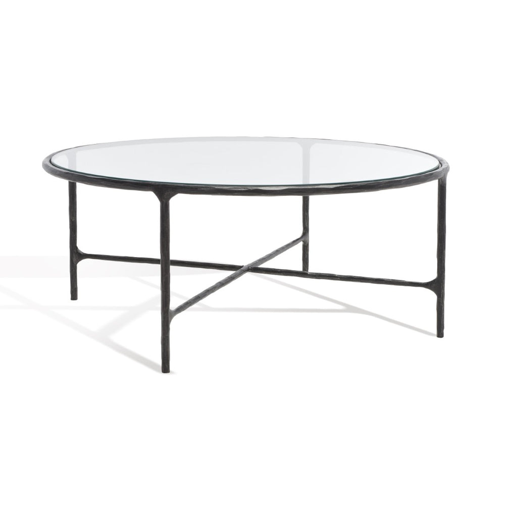 Safavieh JESSA Round Coffee Table – Elegant Metal Frame with Tempered Glass Top for Chic Living Spaces Black SFV9501E