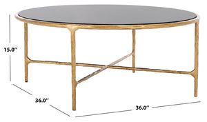 Safavieh Jessa Round Coffee Table - Elegant Brass Frame With Sleek Black Marble Top For Chic Interiors Brass ,Black Forged Metal ,Black Marble ,Wood Sfv9501f