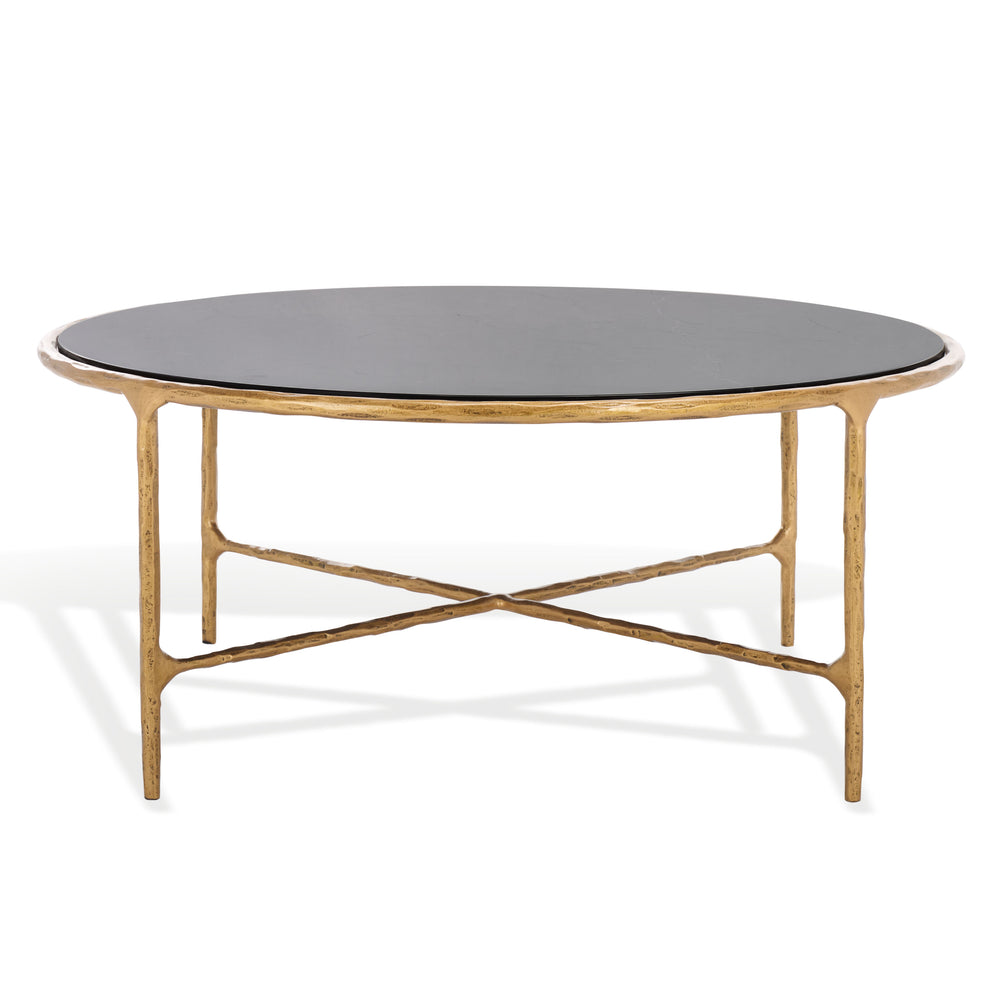 Safavieh Jessa Round Coffee Table - Elegant Brass Frame With Sleek Black Marble Top For Chic Interiors Brass ,Black Forged Metal ,Black Marble ,Wood Sfv9501f