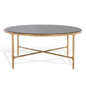 Safavieh Jessa Round Coffee Table - Elegant Brass Frame With Sleek Black Marble Top For Chic Interiors Brass ,Black Forged Metal ,Black Marble ,Wood Sfv9501f