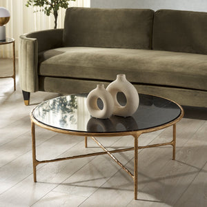 Safavieh JESSA Round Coffee Table in Brass & Black Marble - Chic Centerpiece for Modern Glam Interiors SFV9501F