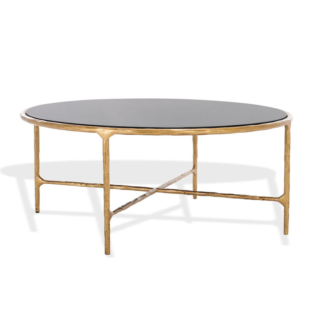 Safavieh JESSA Round Coffee Table in Brass & Black Marble - Chic Centerpiece for Modern Glam Interiors SFV9501F