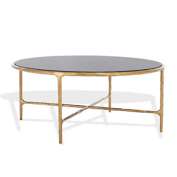 Safavieh JESSA Round Coffee Table in Brass & Black Marble - Chic Centerpiece for Modern Glam Interiors SFV9501F
