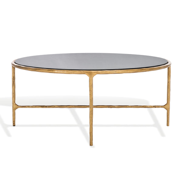 Safavieh Jessa Round Coffee Table - Elegant Brass Frame With Sleek Black Marble Top For Chic Interiors Brass ,Black Forged Metal ,Black Marble ,Wood Sfv9501f