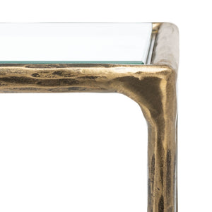 Safavieh JESSA Forged Metal Console Table - Elegant Tempered Glass Top for Modern and Classic Interiors Brass SFV9502A