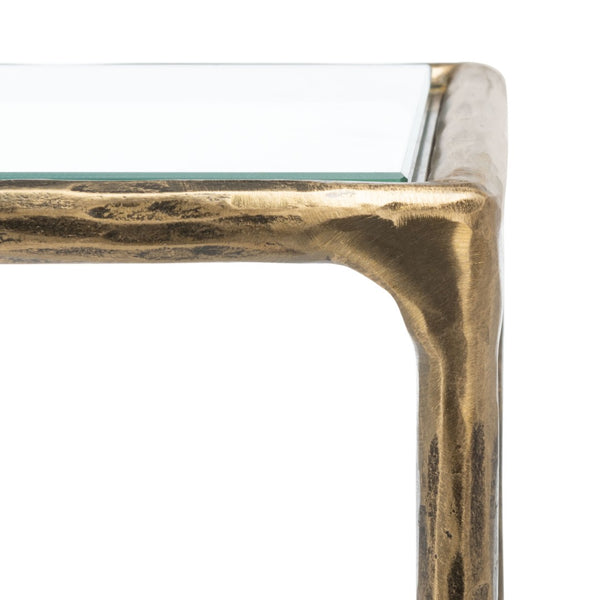 Safavieh JESSA Forged Metal Console Table - Elegant Tempered Glass Top for Modern and Classic Interiors Brass SFV9502A