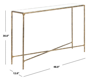 Safavieh JESSA Forged Metal Console Table - Elegant Tempered Glass Top for Modern and Classic Interiors Brass SFV9502A