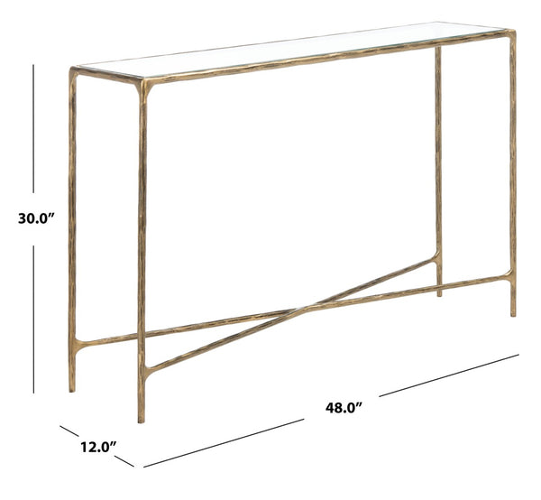 Safavieh JESSA Forged Metal Console Table - Elegant Tempered Glass Top for Modern and Classic Interiors Brass SFV9502A