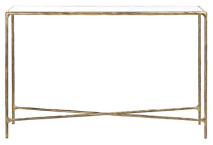 Safavieh JESSA Forged Metal Console Table - Elegant Tempered Glass Top for Modern and Classic Interiors Brass SFV9502A