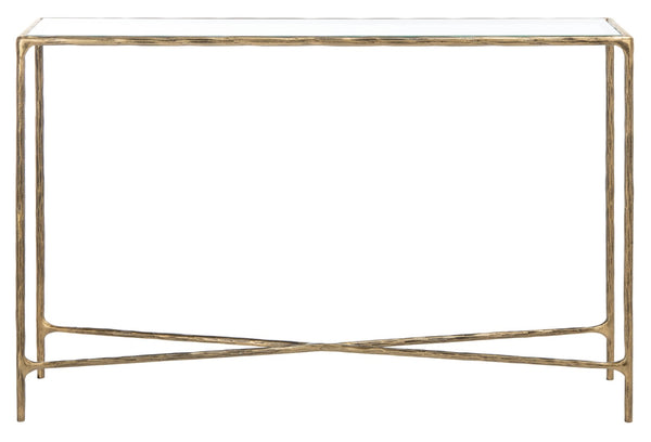 Safavieh JESSA Forged Metal Console Table - Elegant Tempered Glass Top for Modern and Classic Interiors Brass SFV9502A