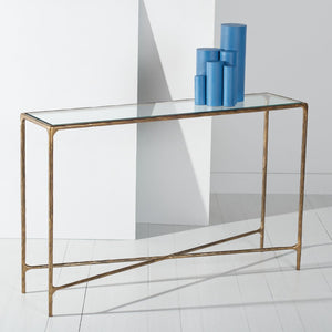 Safavieh JESSA Forged Metal Console Table - Elegant Tempered Glass Top for Modern and Classic Interiors Brass SFV9502A