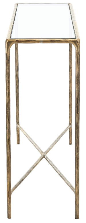 Safavieh JESSA Forged Metal Console Table - Elegant Tempered Glass Top for Modern and Classic Interiors Brass SFV9502A