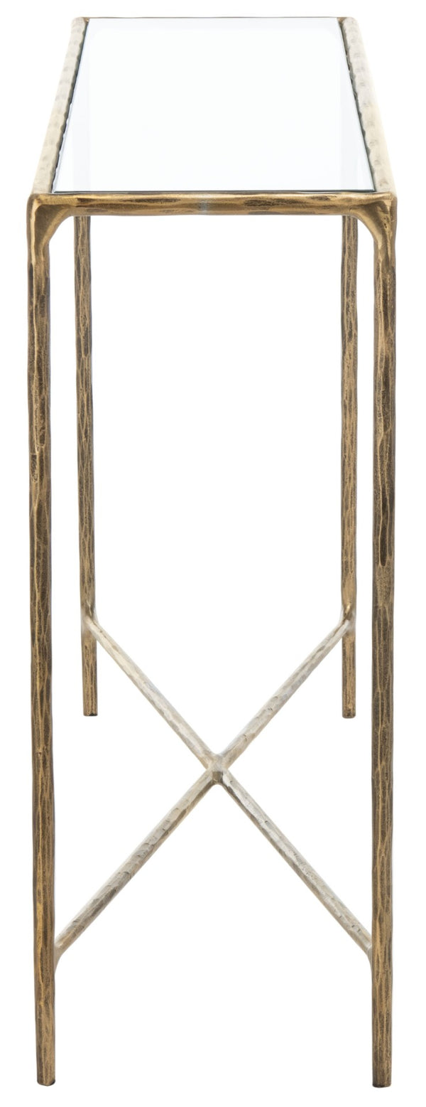Safavieh JESSA Forged Metal Console Table - Elegant Tempered Glass Top for Modern and Classic Interiors Brass SFV9502A
