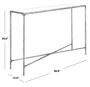 Safavieh JESSA Forged Metal Console Table - Elegant Tempered Glass Top for Modern and Classic Interiors Silver SFV9502B
