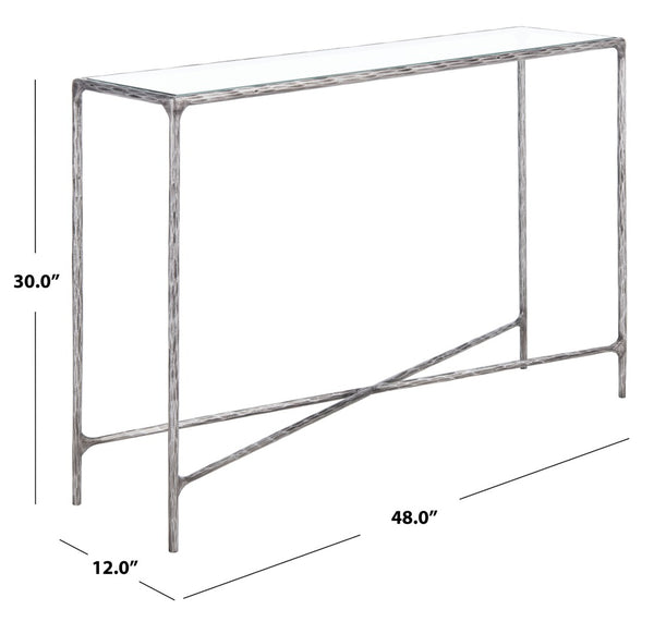 Safavieh JESSA Forged Metal Console Table - Elegant Tempered Glass Top for Modern and Classic Interiors Silver SFV9502B