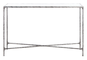 Safavieh JESSA Forged Metal Console Table - Elegant Tempered Glass Top for Modern and Classic Interiors Silver SFV9502B