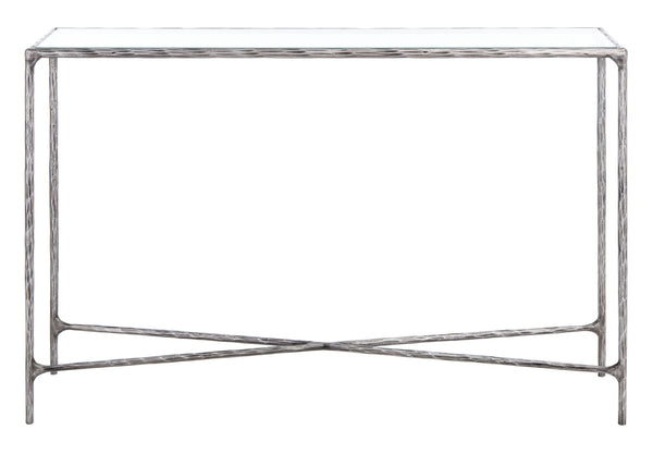 Safavieh JESSA Forged Metal Console Table - Elegant Tempered Glass Top for Modern and Classic Interiors Silver SFV9502B