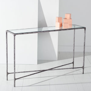 Safavieh JESSA Forged Metal Console Table - Elegant Tempered Glass Top for Modern and Classic Interiors Silver SFV9502B