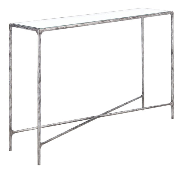 Safavieh JESSA Forged Metal Console Table - Elegant Tempered Glass Top for Modern and Classic Interiors Silver SFV9502B
