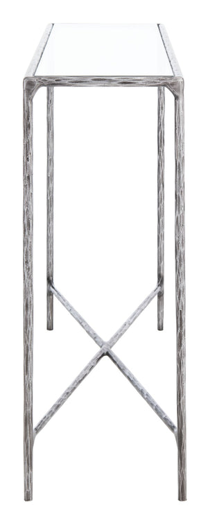 Safavieh JESSA Forged Metal Console Table - Elegant Tempered Glass Top for Modern and Classic Interiors Silver SFV9502B