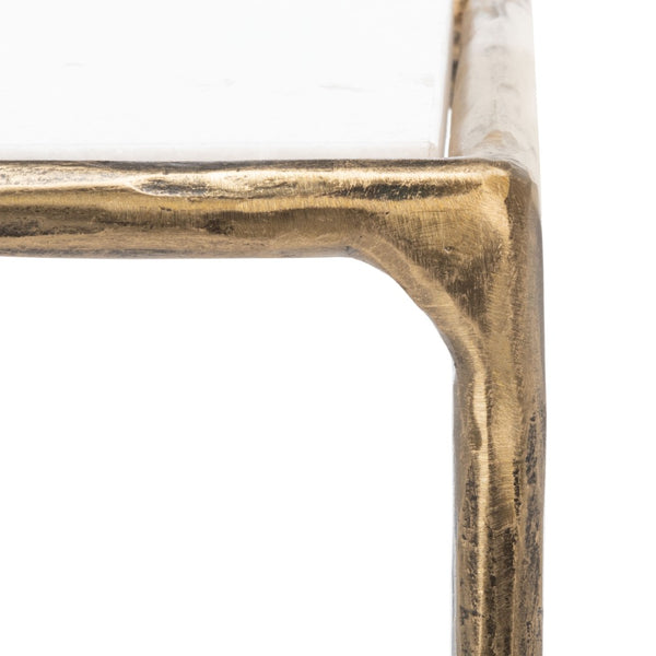 Safavieh JESSA Elegant Forged Metal Console Table with Luxurious Marble Top for Modern Living Spaces White / Brass SFV9502C