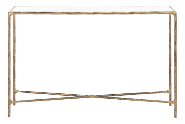 Safavieh JESSA Elegant Forged Metal Console Table with Luxurious Marble Top for Modern Living Spaces White / Brass SFV9502C
