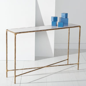 Safavieh JESSA Elegant Forged Metal Console Table with Luxurious Marble Top for Modern Living Spaces White / Brass SFV9502C