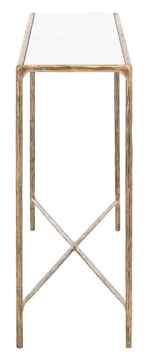 Safavieh JESSA Elegant Forged Metal Console Table with Luxurious Marble Top for Modern Living Spaces White / Brass SFV9502C