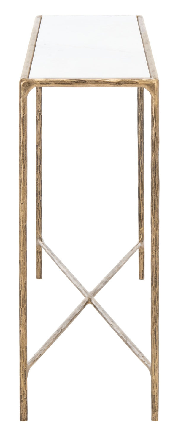 Safavieh JESSA Elegant Forged Metal Console Table with Luxurious Marble Top for Modern Living Spaces White / Brass SFV9502C