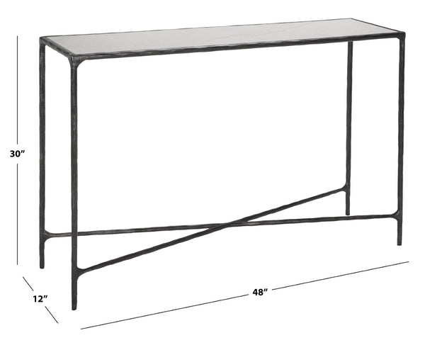 Safavieh JESSA Elegant Forged Metal Console Table with Luxurious Marble Top for Modern Living Spaces Black / White SFV9502D