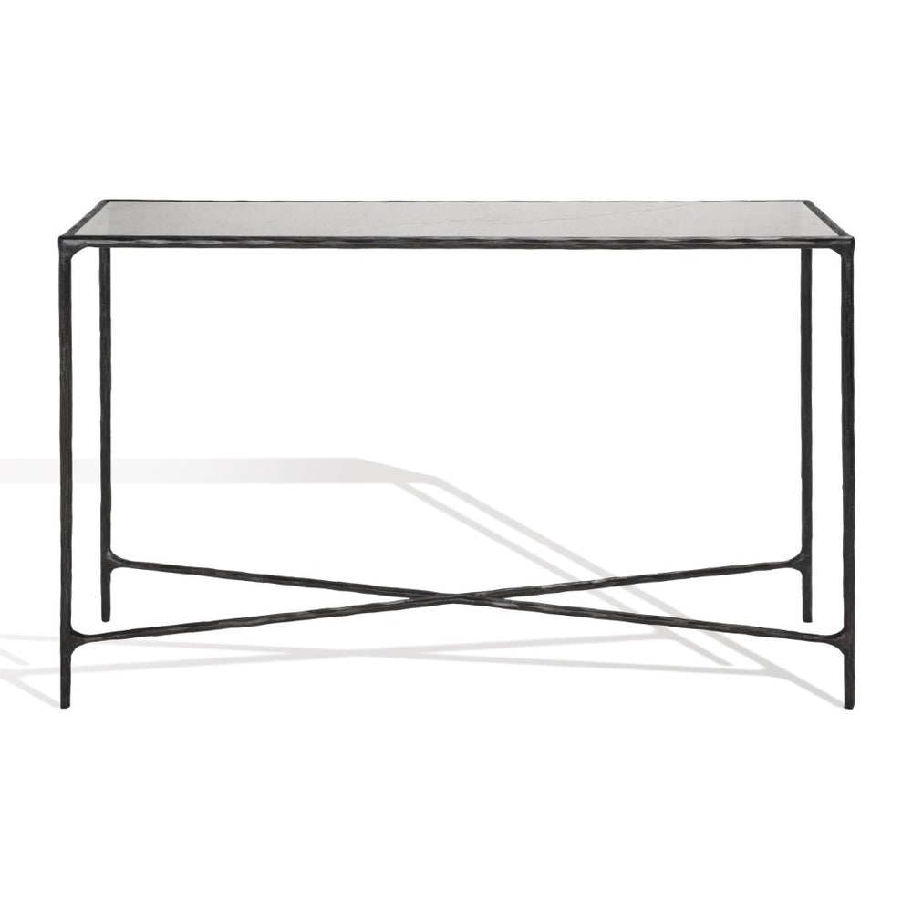 Safavieh JESSA Elegant Forged Metal Console Table with Luxurious Marble Top for Modern Living Spaces Black / White SFV9502D